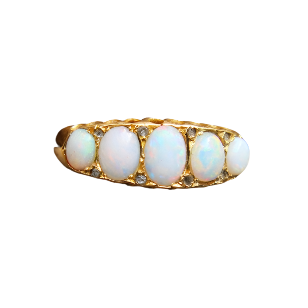 RESERVED Victorian Opal and Diamond Five Stone Ring