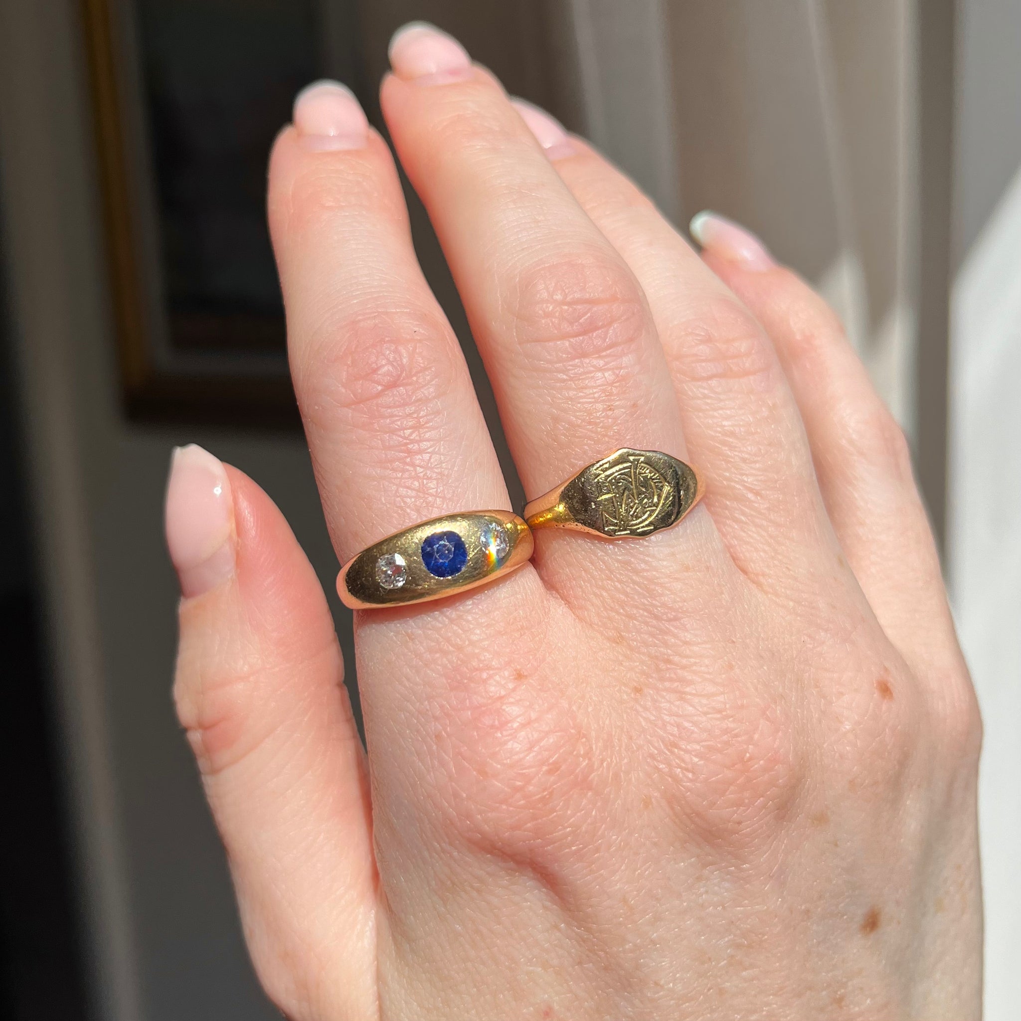Edwardian Sapphire and Diamond Three Stone Ring