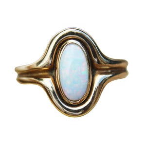 RESERVED Heavy Opal Rubover Ring + Postage