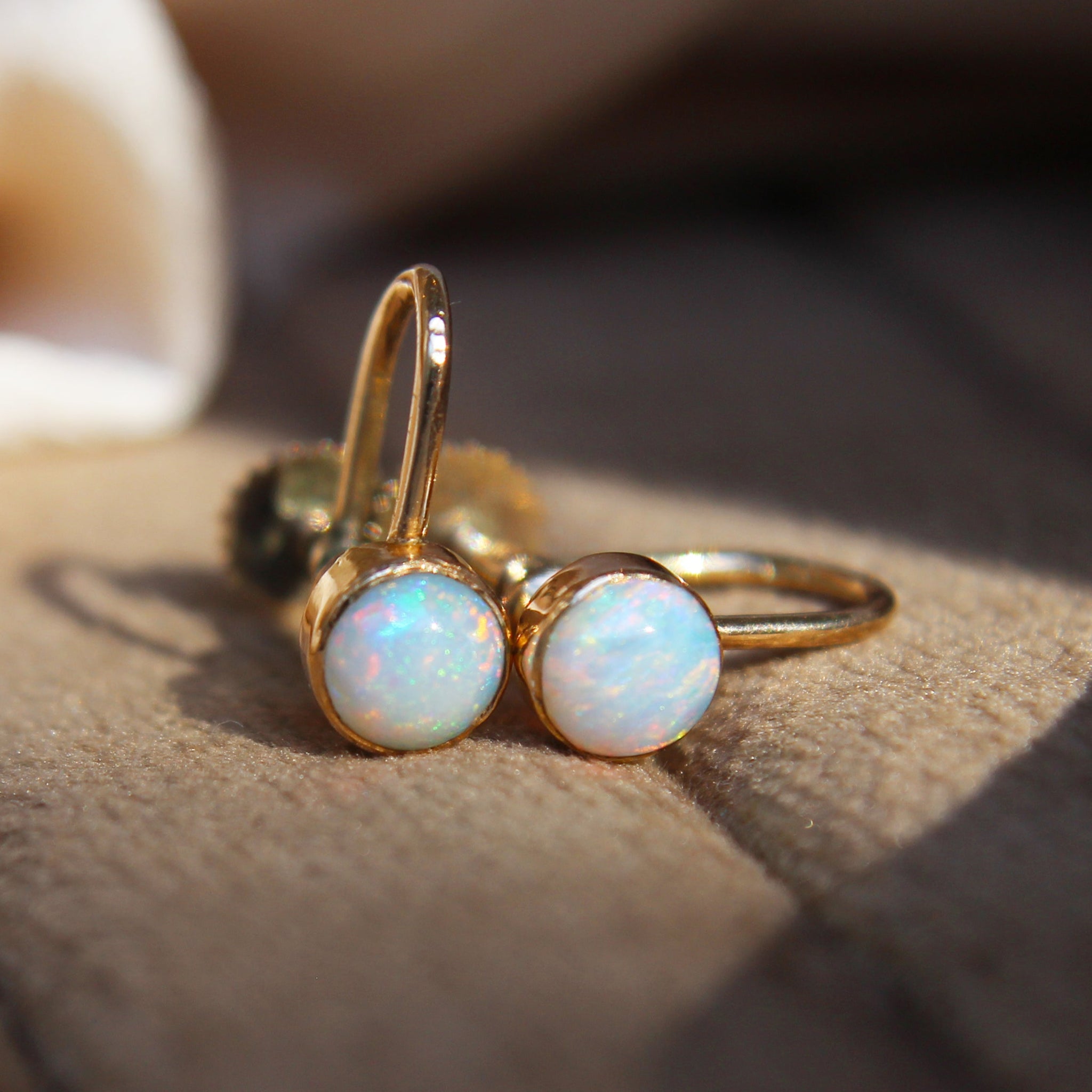 Antique Cabochon Opal Screw Back Earrings