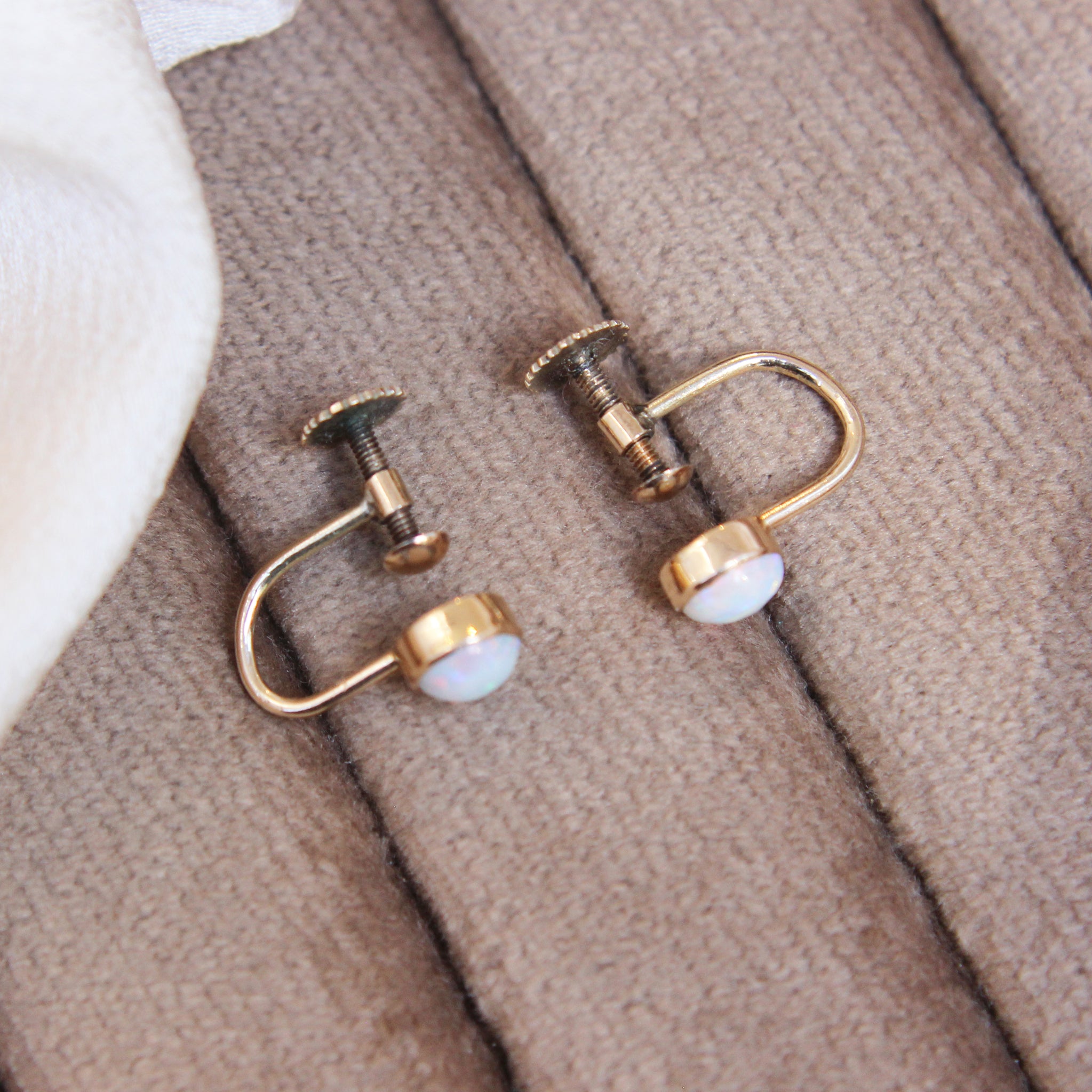 Antique Cabochon Opal Screw Back Earrings