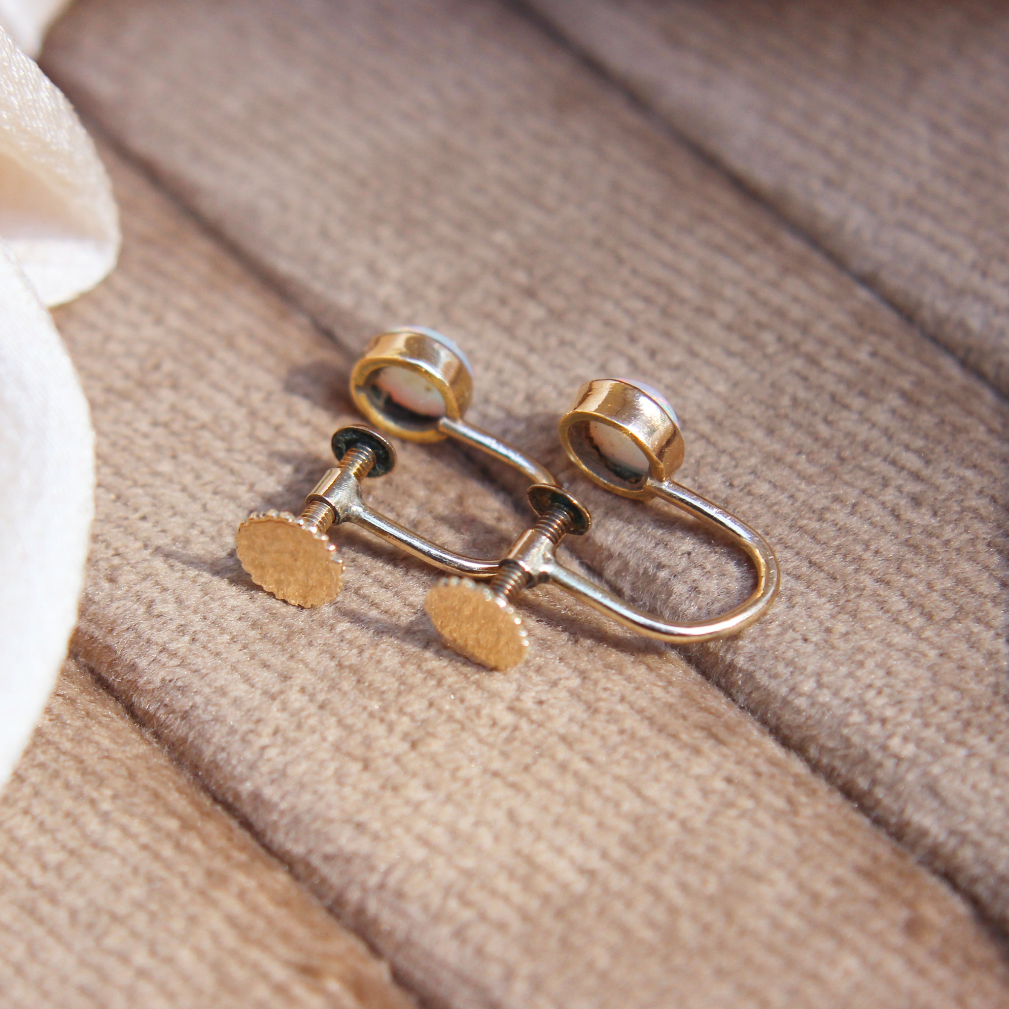 Antique Cabochon Opal Screw Back Earrings