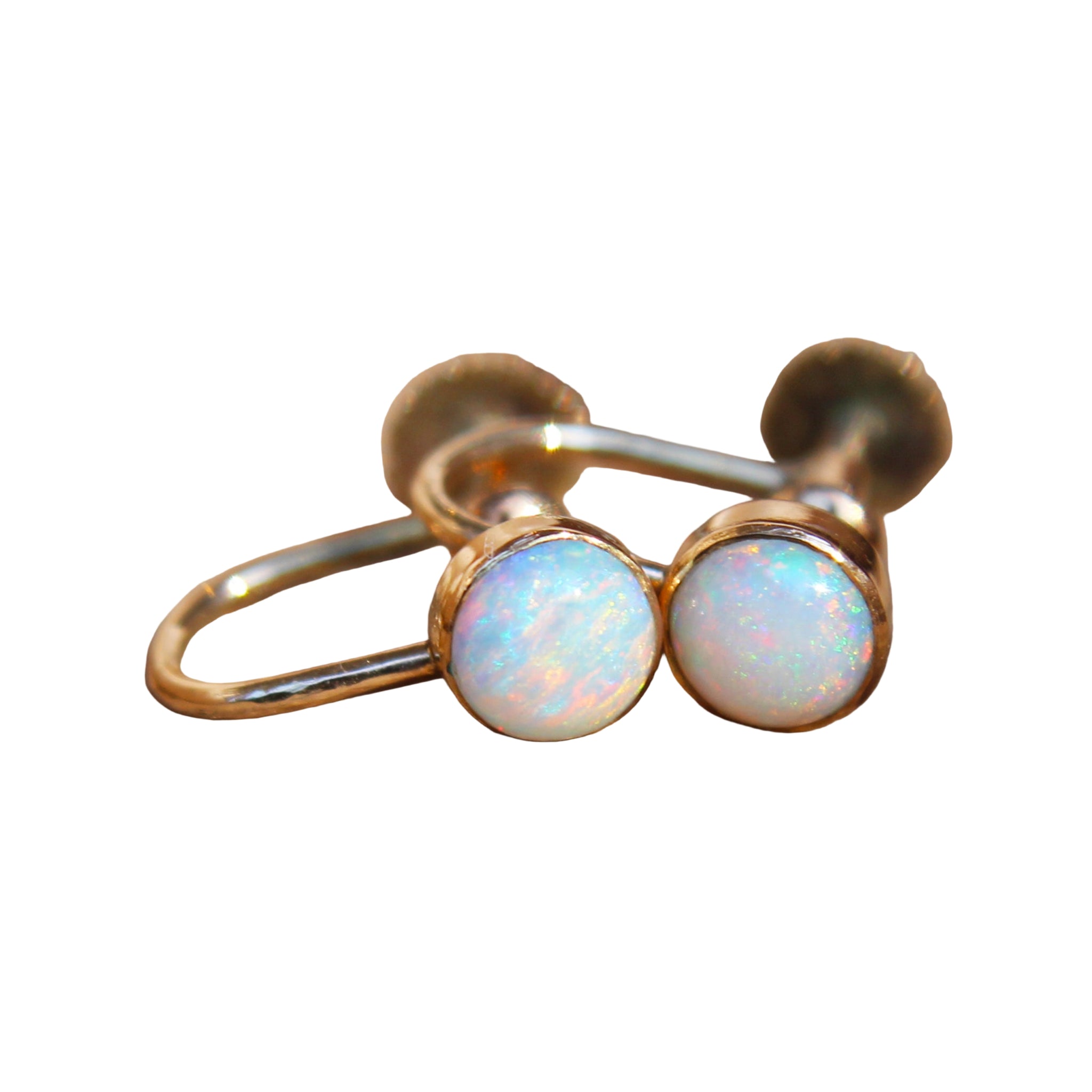 Antique Cabochon Opal Screw Back Earrings