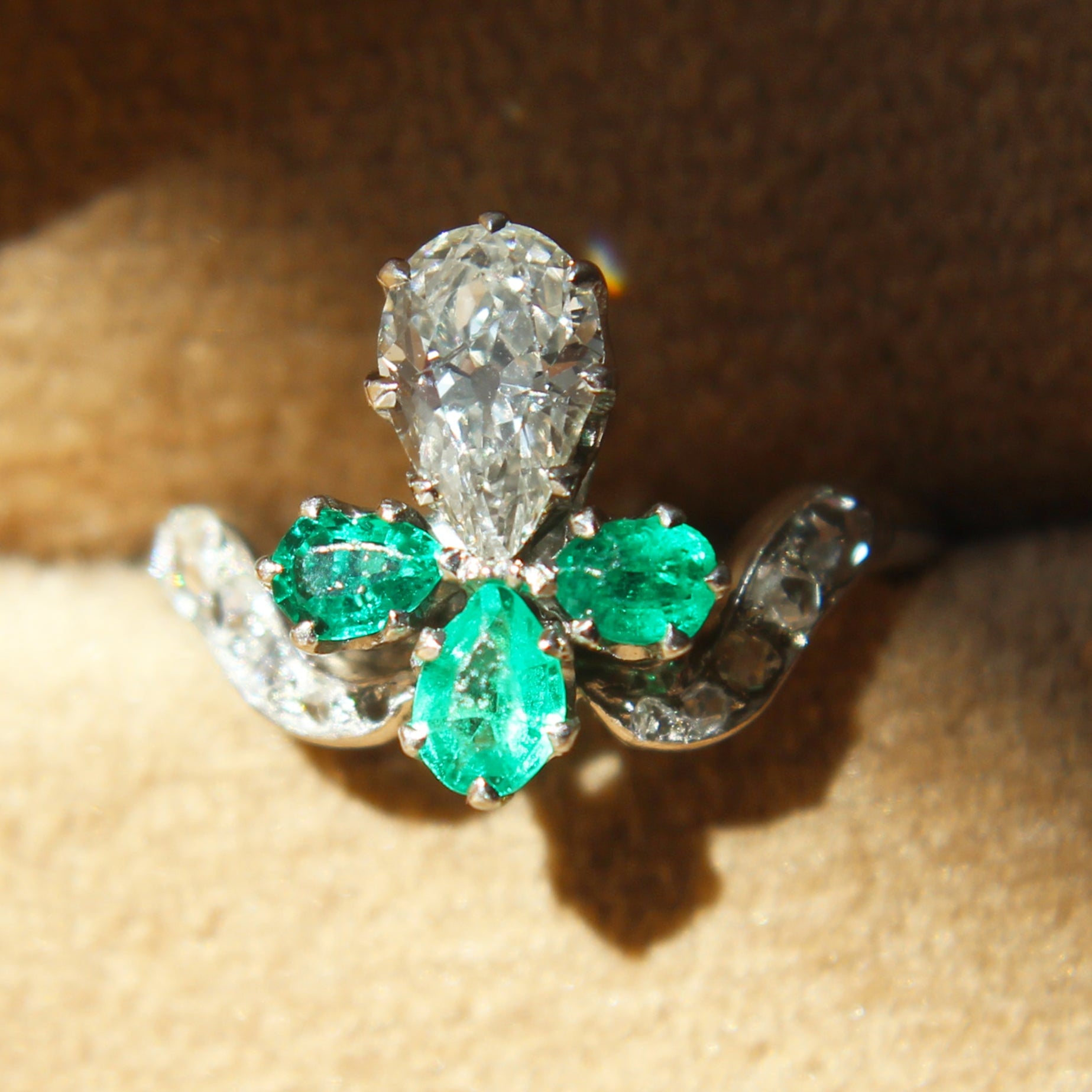 Belle Epoque Emerald and Diamond Tiara Ring