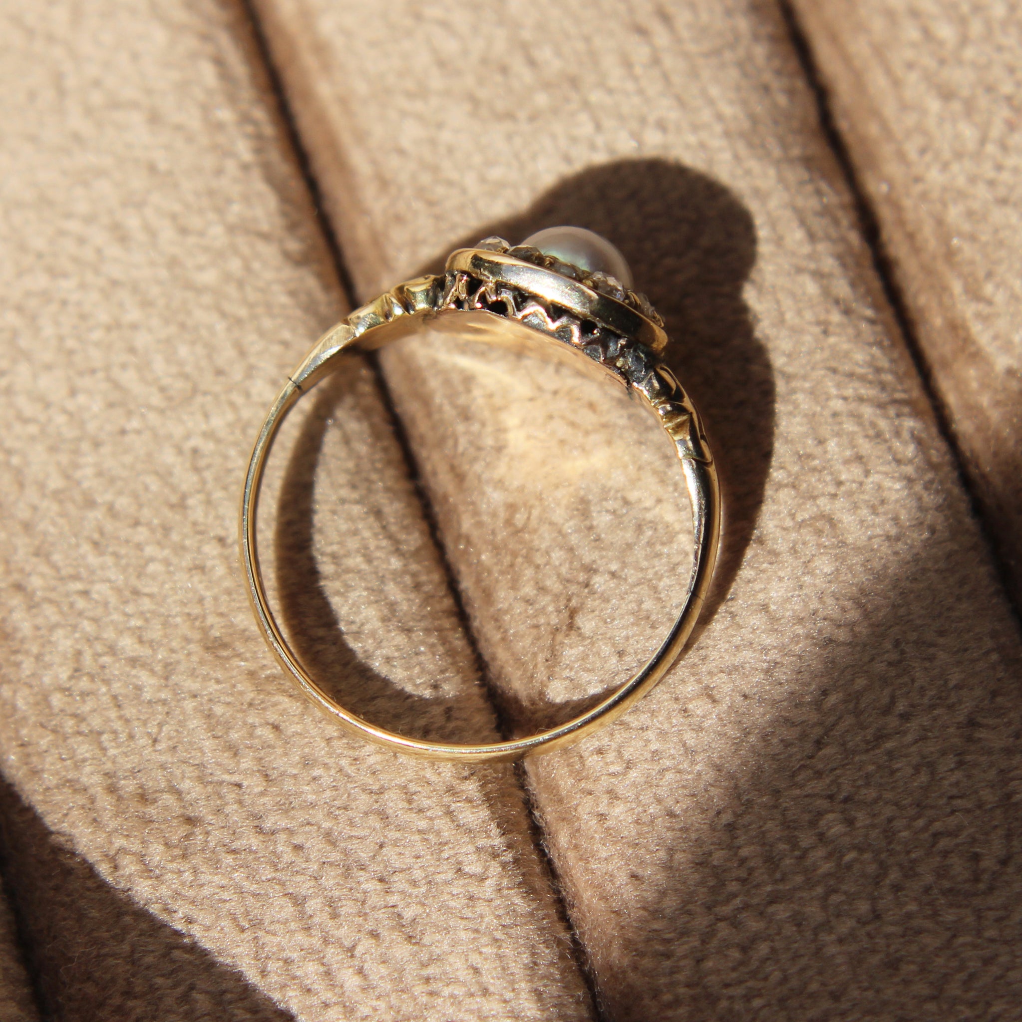 Victorian Pearl and Rose Cut Diamond Cluster Ring