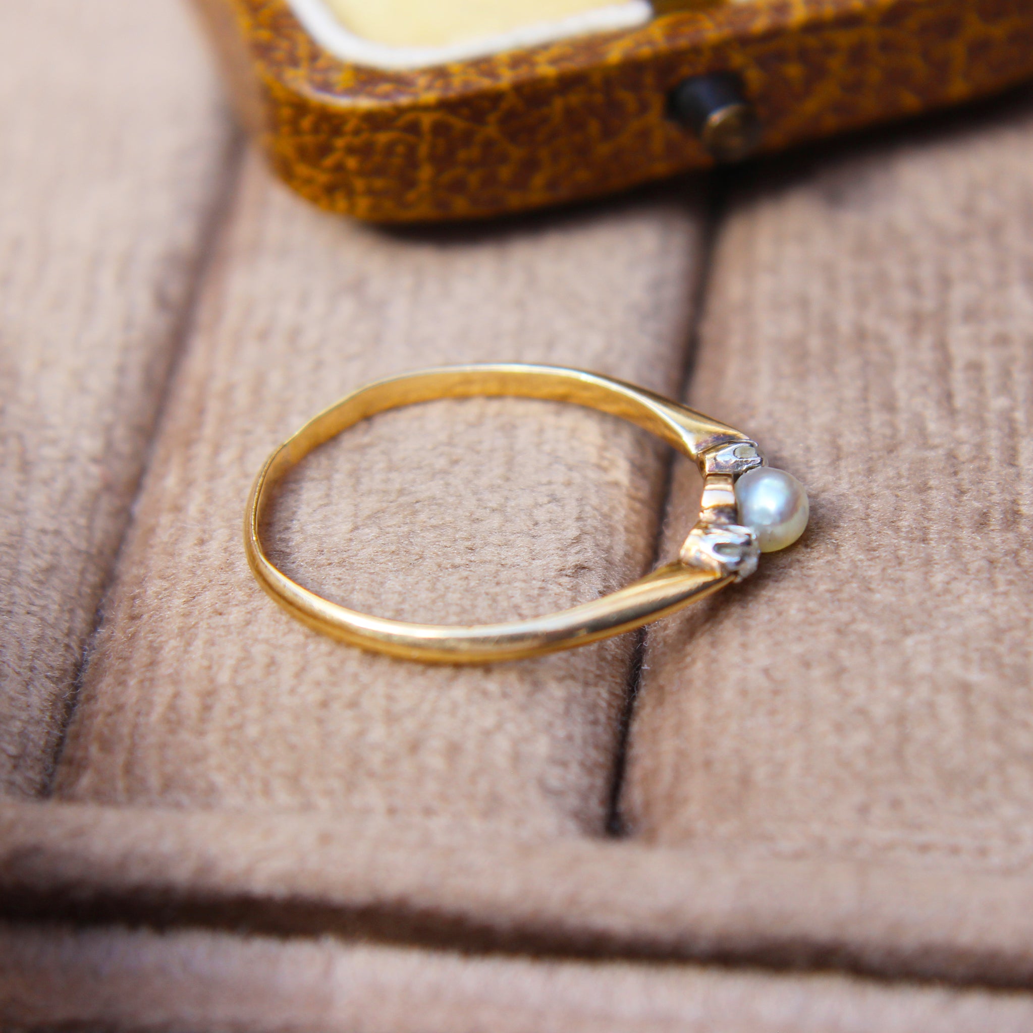 Victorian Pearl and Old Cut Diamond Three Stone Ring