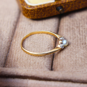 Victorian Pearl and Old Cut Diamond Three Stone Ring