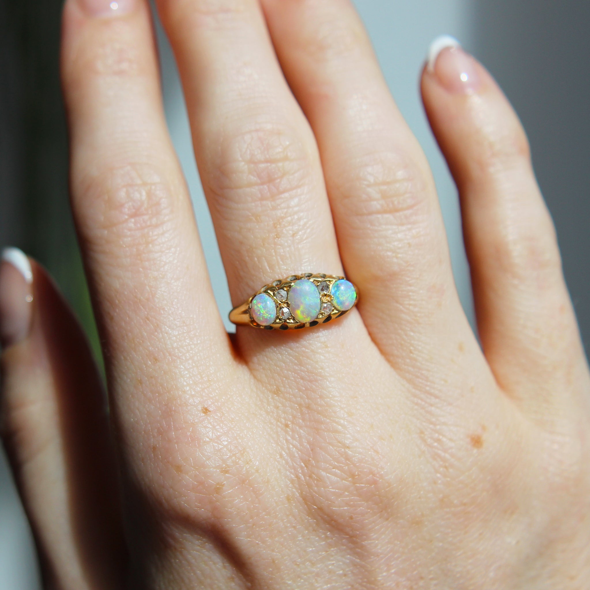 Edwardian Opal and Diamond Three Stone Ring - Main Image