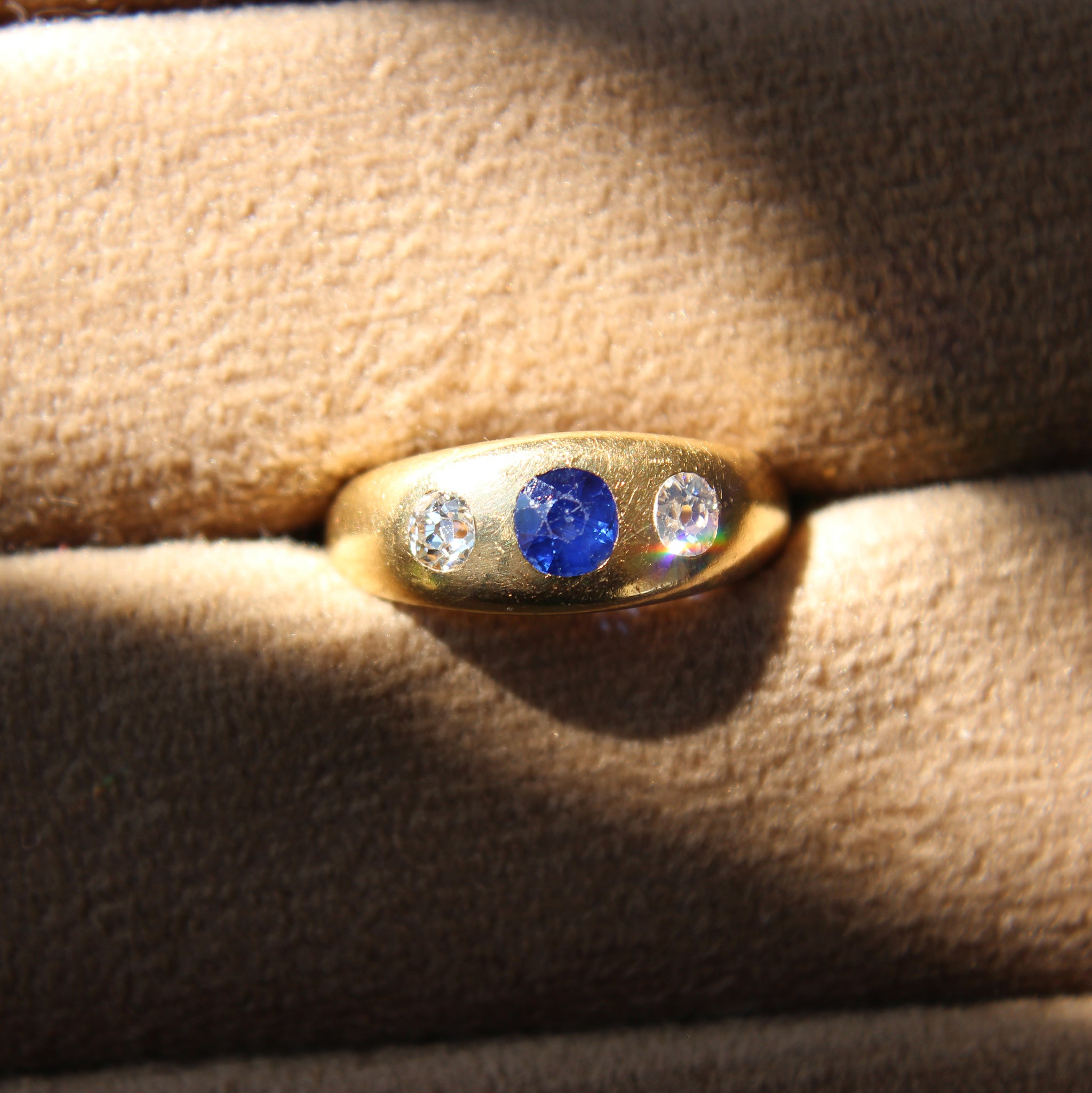 Edwardian Sapphire and Diamond Three Stone Ring