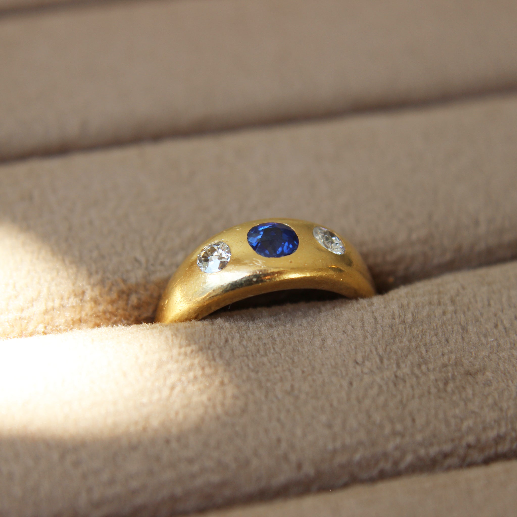 Edwardian Sapphire and Diamond Three Stone Ring