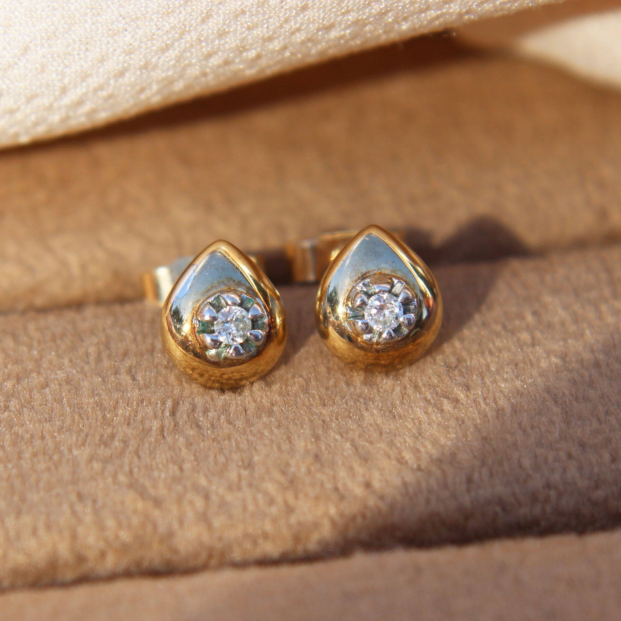 Vintage Diamond Teardrop Stud Earrings