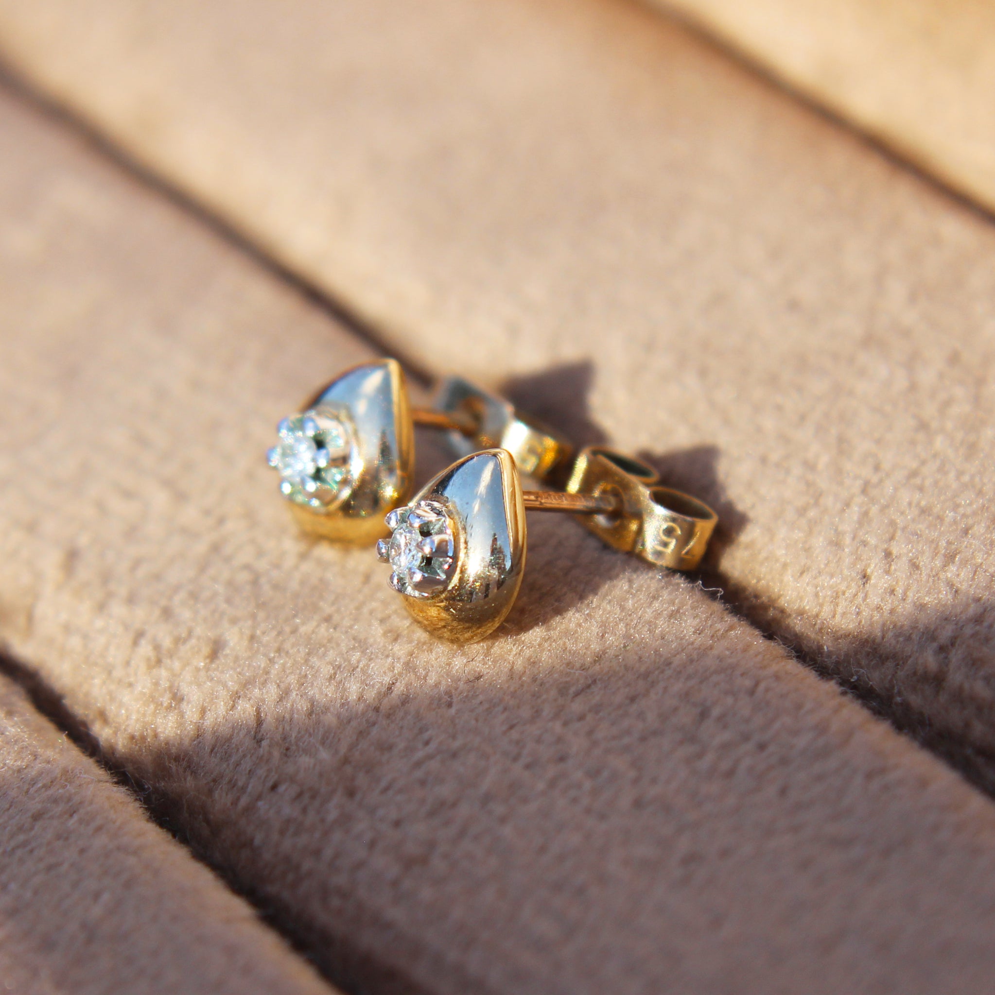 Vintage Diamond Teardrop Stud Earrings