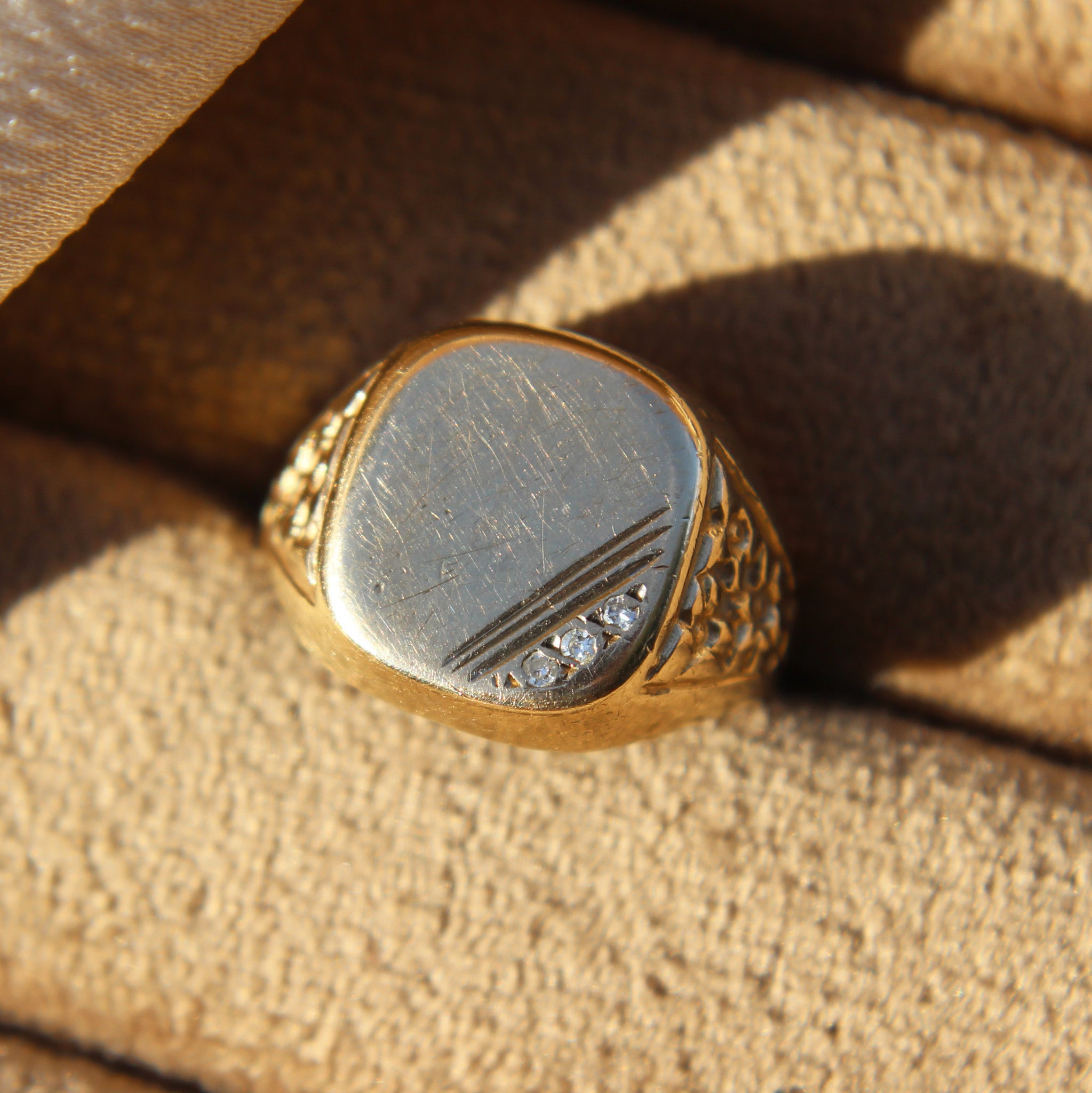 Vintage Cushion Shape Diamond Signet Ring
