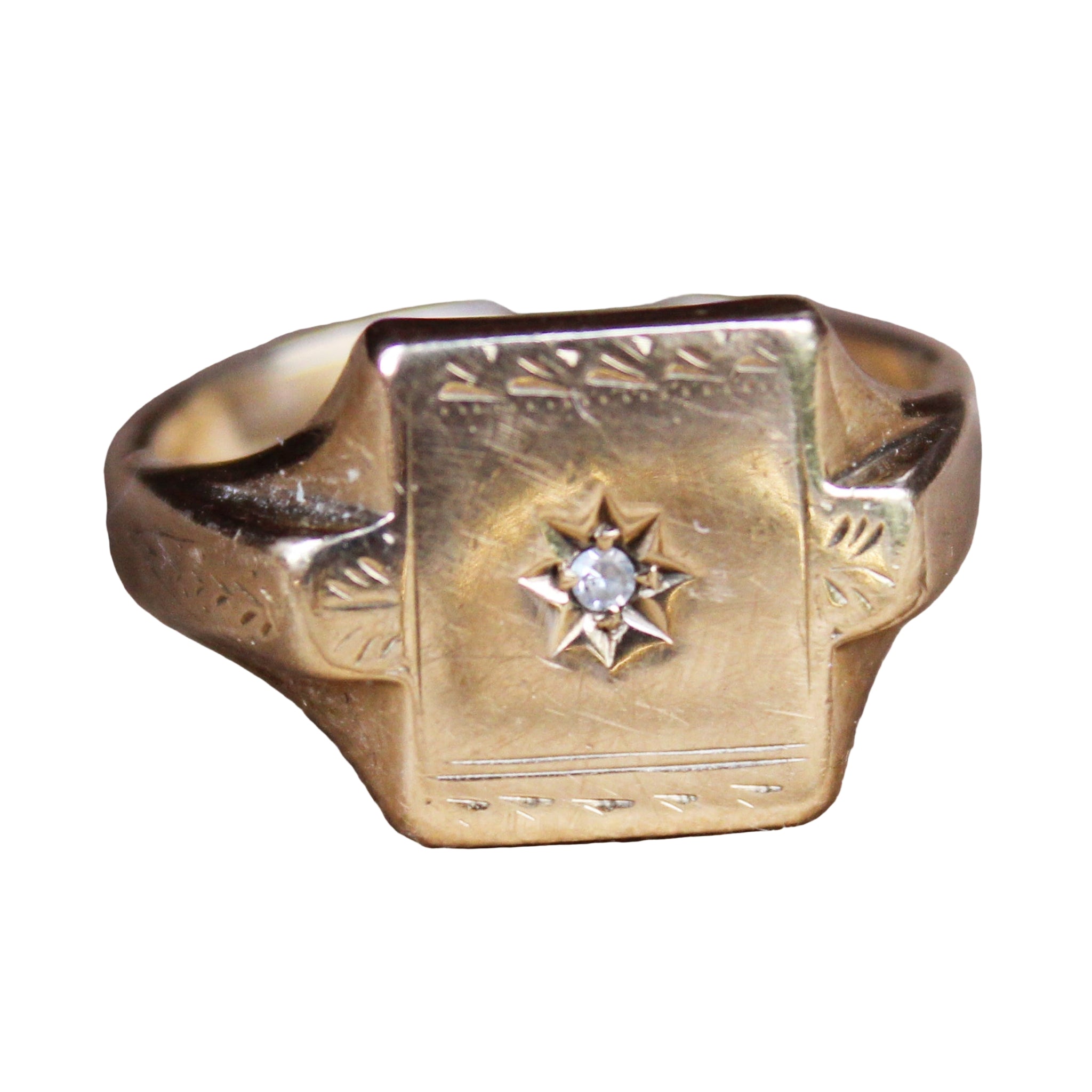 Vintage Rectangular Shaped Diamond Signet Ring