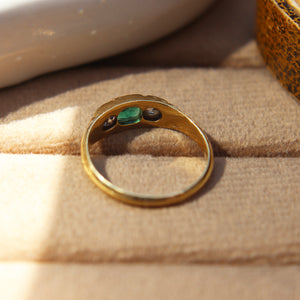 Victorian Emerald and Old Cut Diamond Three Stone Ring