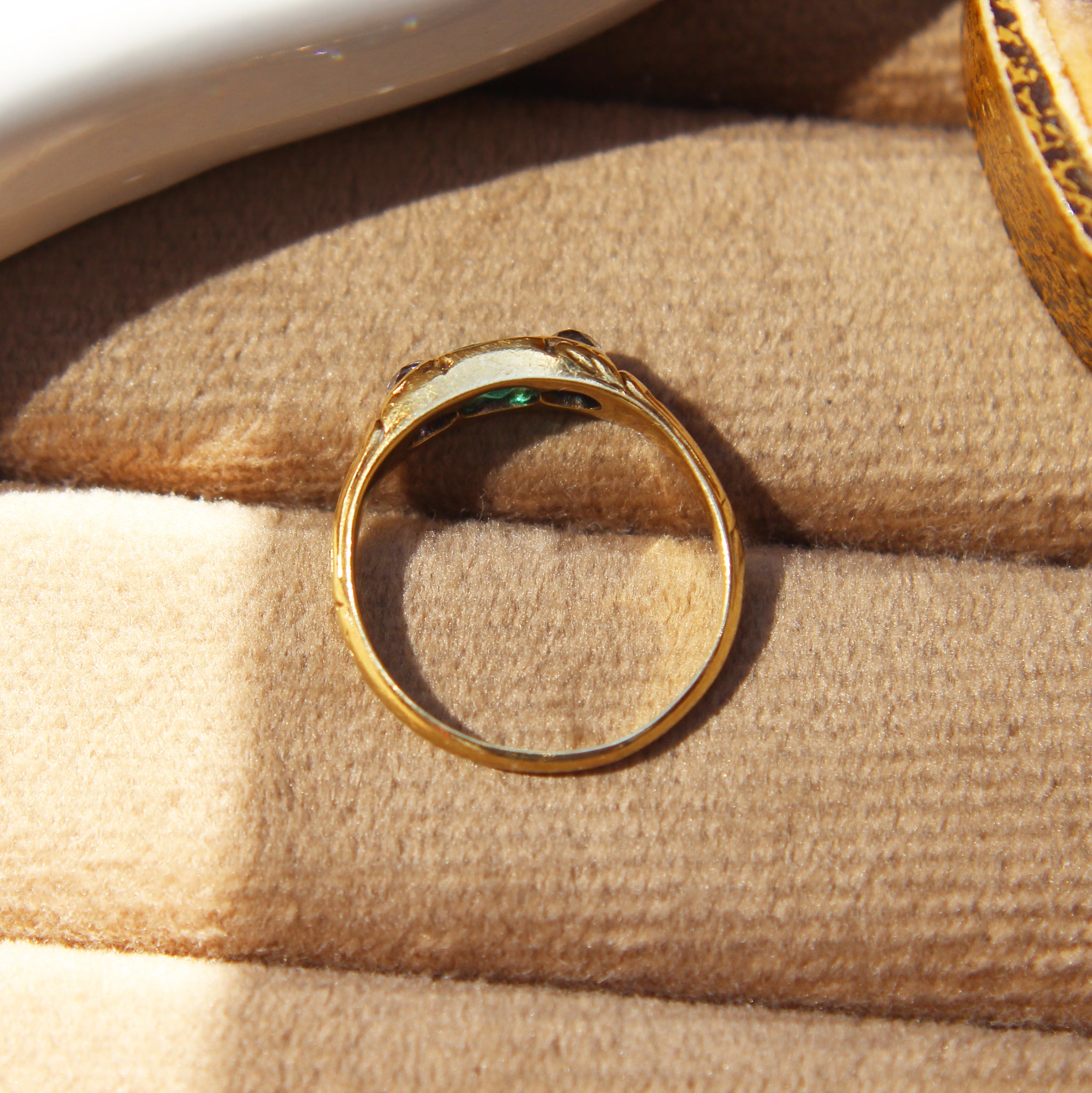 Victorian Emerald and Old Cut Diamond Three Stone Ring