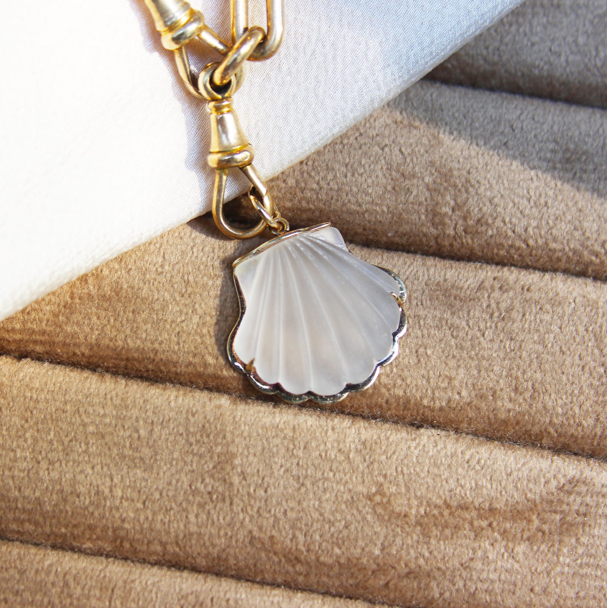 Vintage Hand Carved Rock Crystal Shell Pendant
