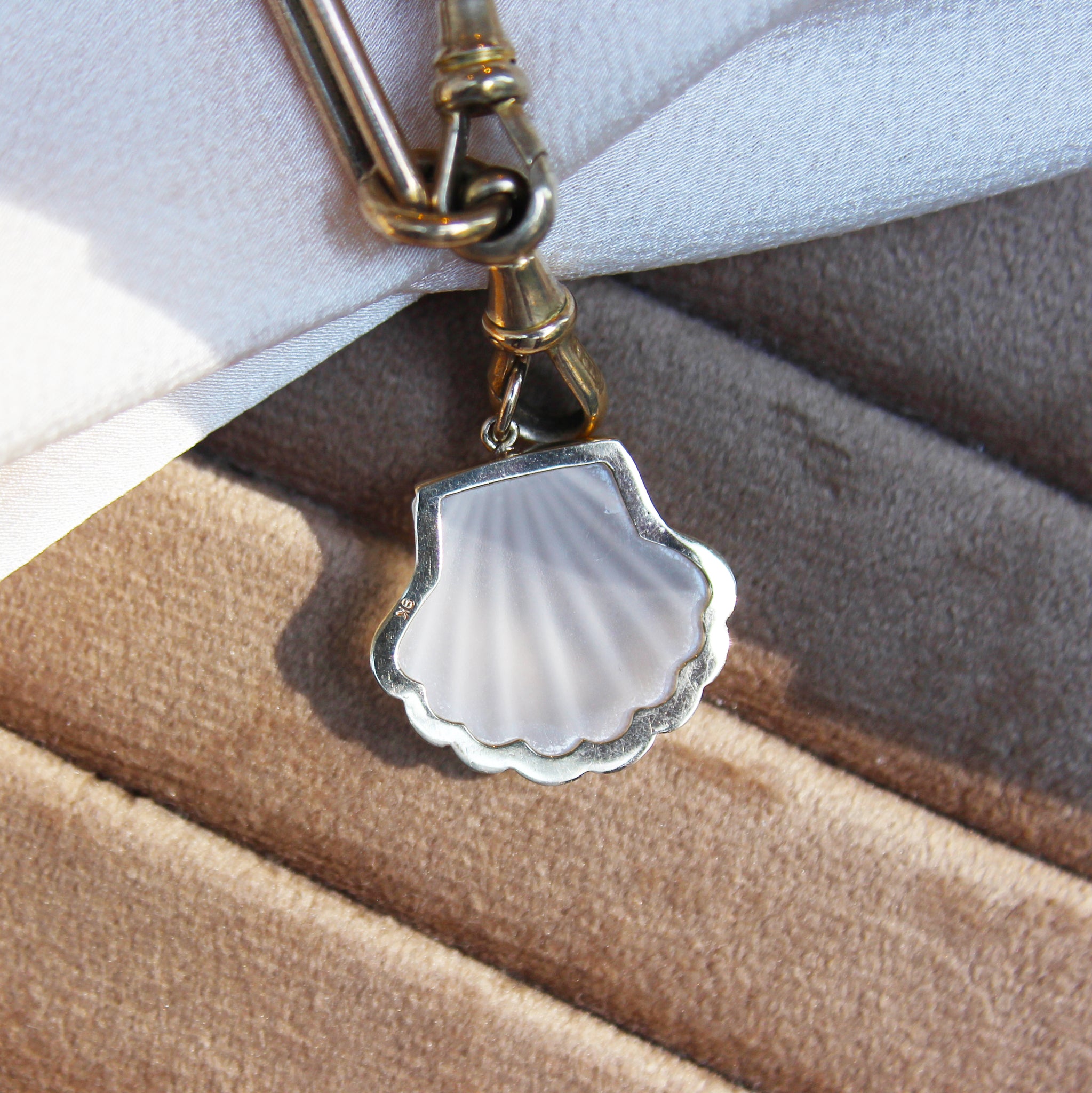 Vintage Hand Carved Rock Crystal Shell Pendant