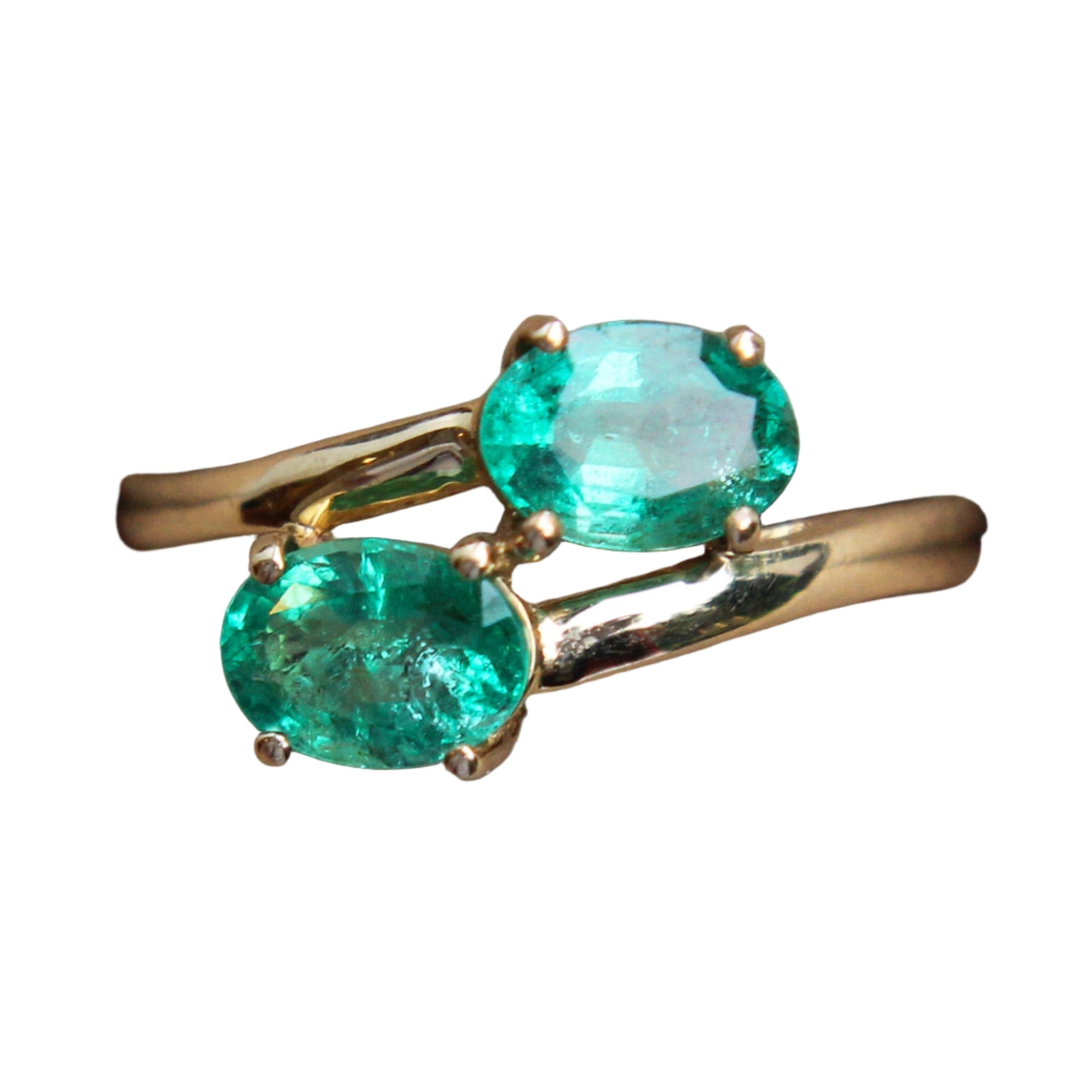Emerald Two Stone Crossover Ring