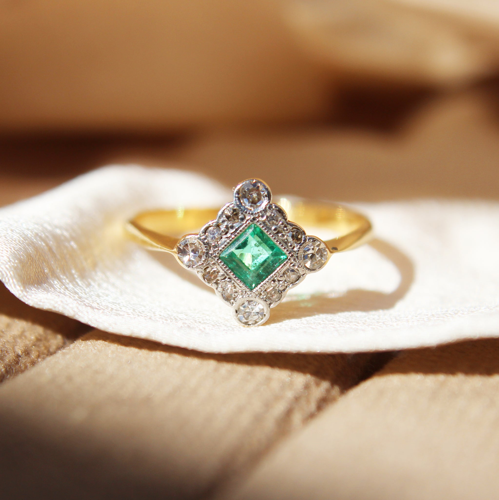 RESERVED Art Deco 1920s Emerald and Diamond Cluster Ring (2/3 instalment)