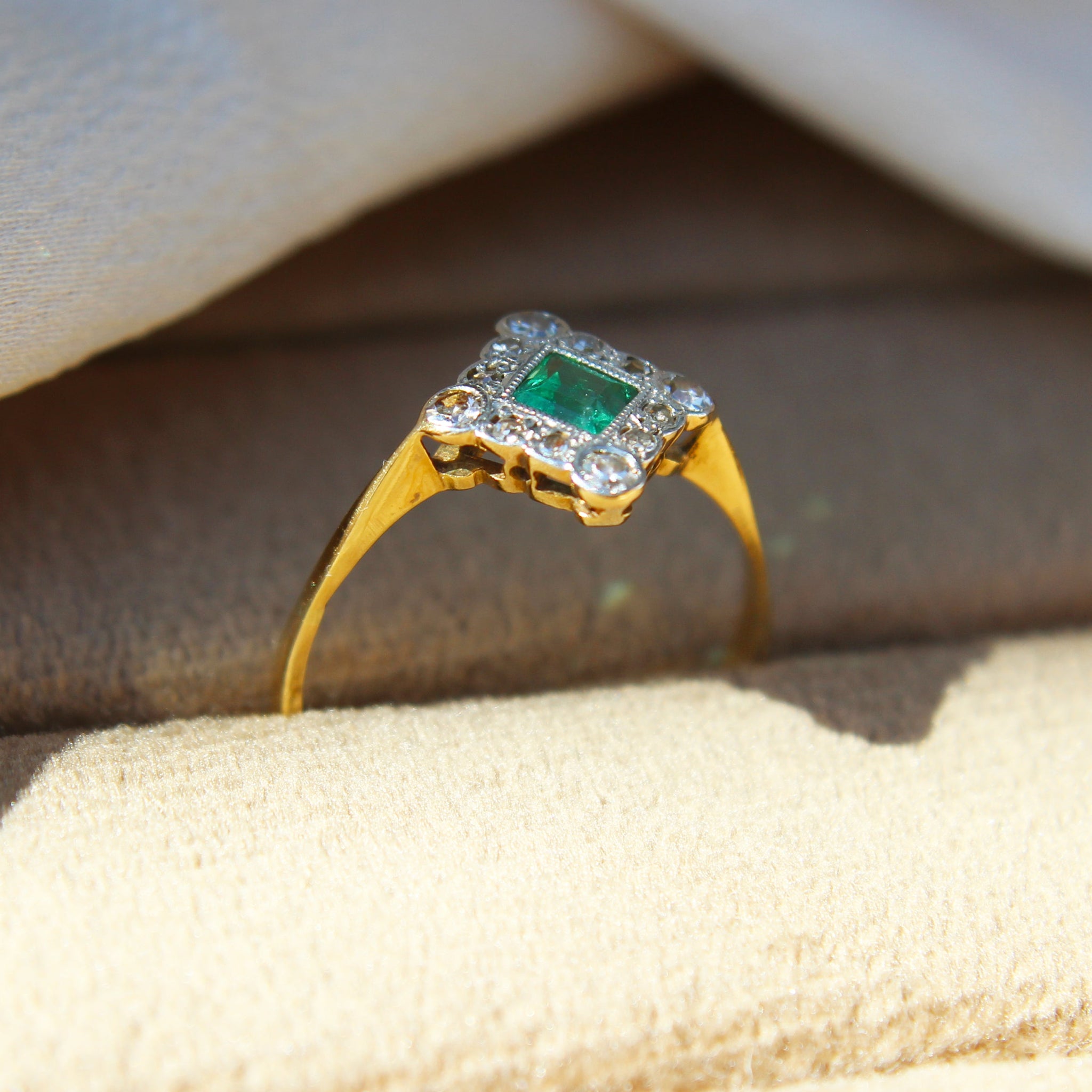 RESERVED Art Deco 1920s Emerald and Diamond Cluster Ring (2/3 instalment)