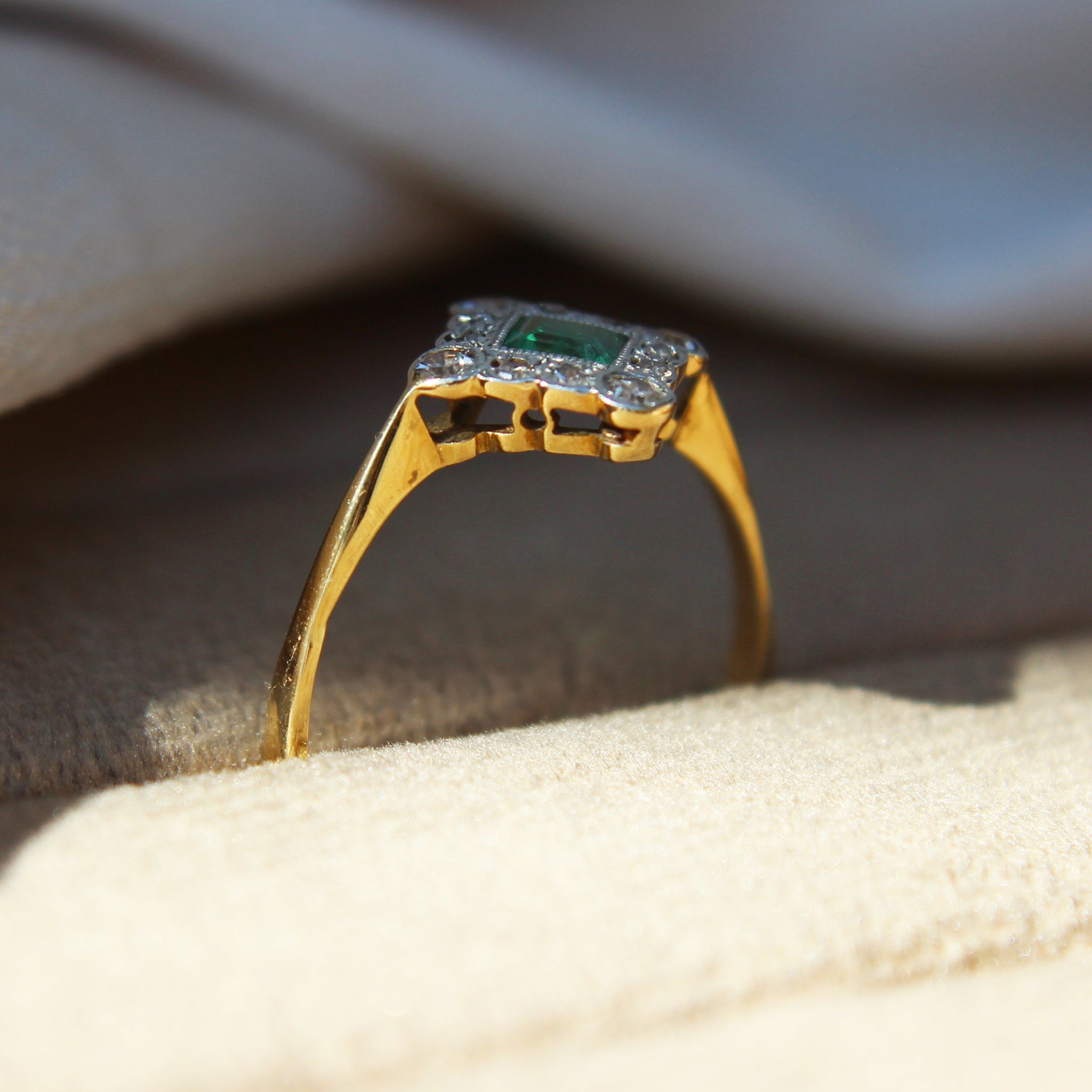 RESERVED Art Deco 1920s Emerald and Diamond Cluster Ring (2/3 instalment)