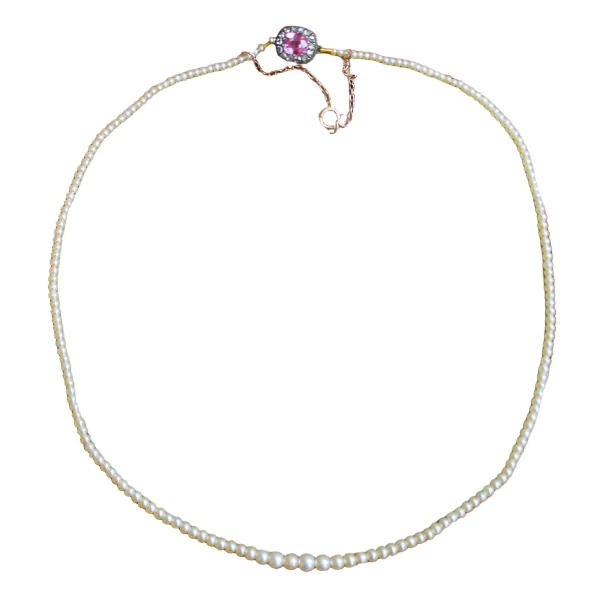 Victorian Natural Pearl, Pink Sapphire and Diamond Necklace