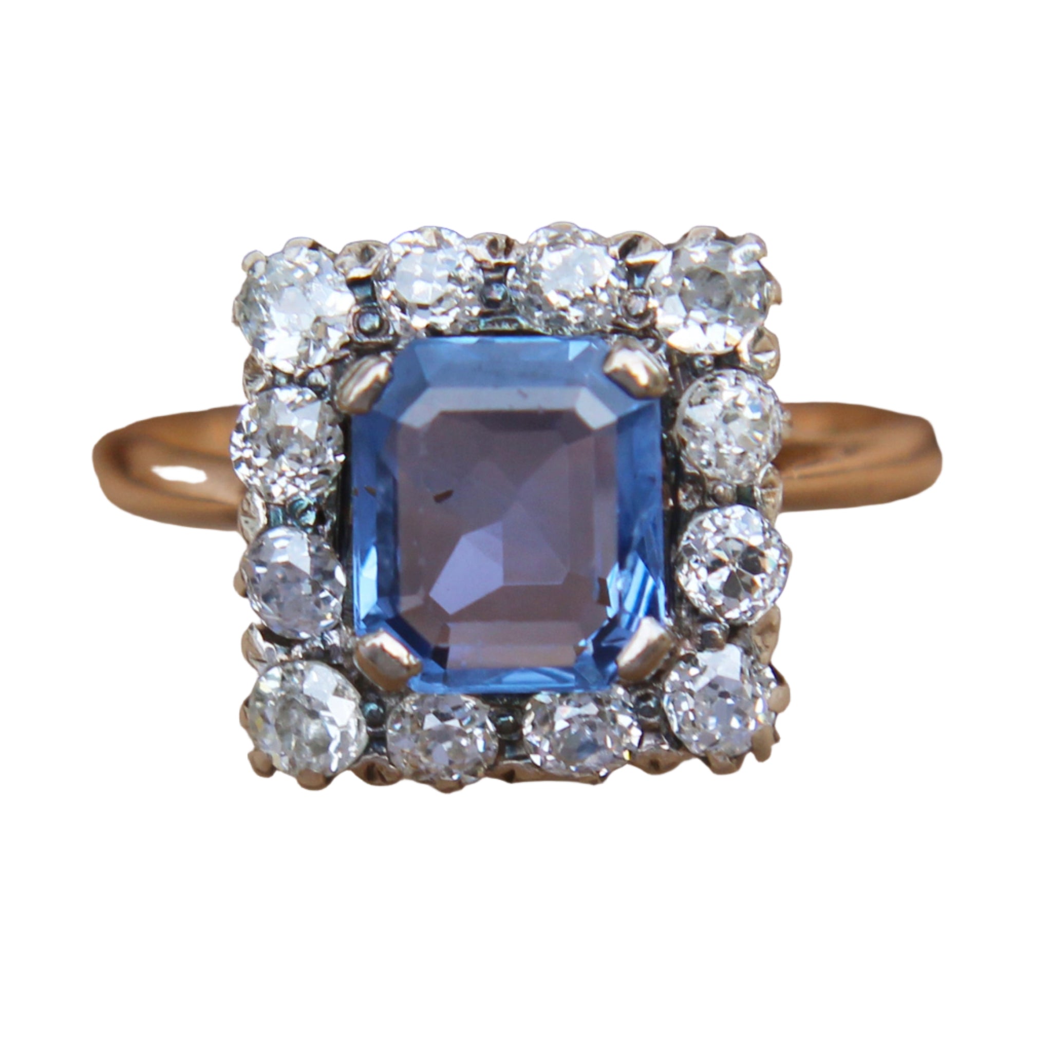 Victorian Natural Sapphire and Diamond Cluster Ring