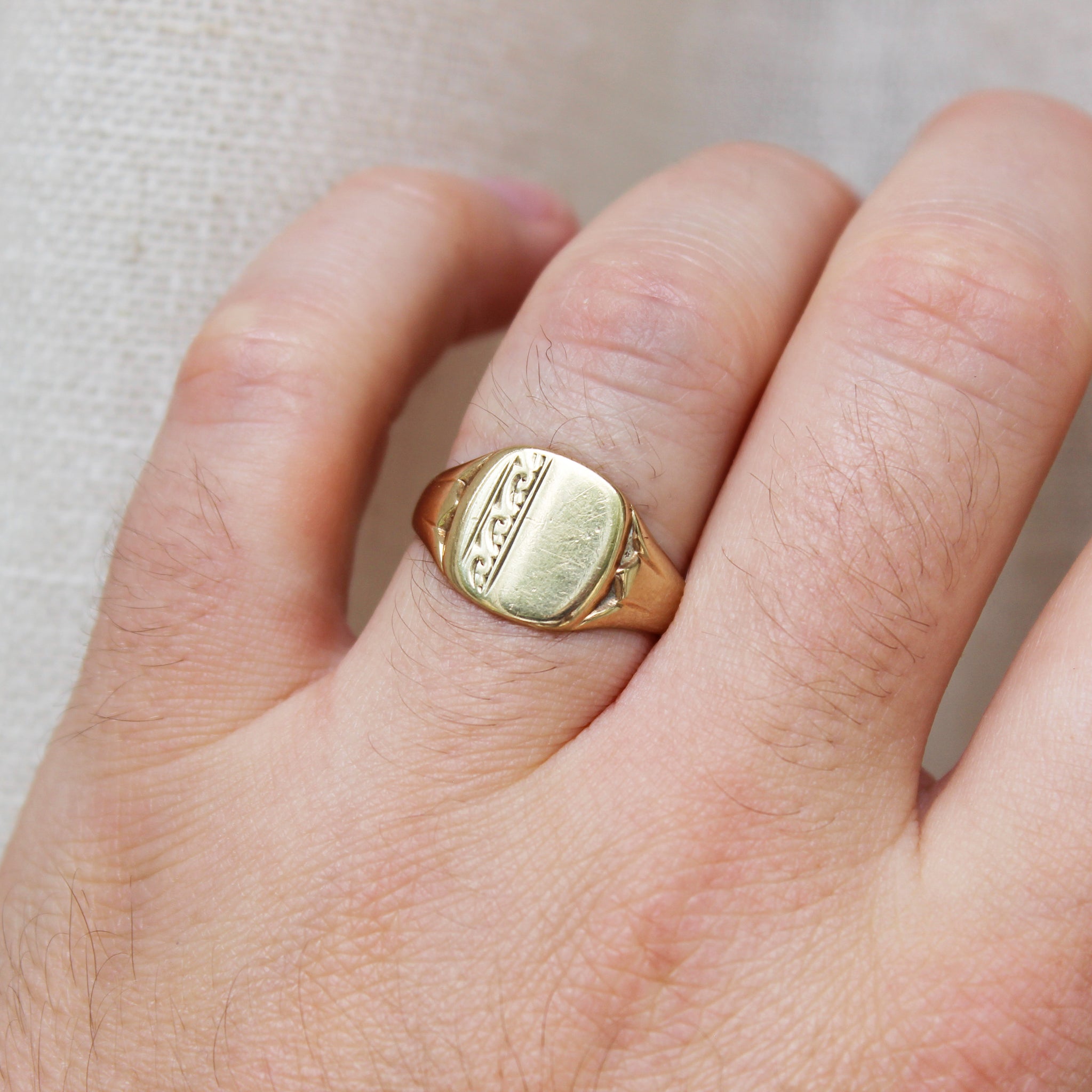 Vintage Cushion Shaped Engraved Signet Ring