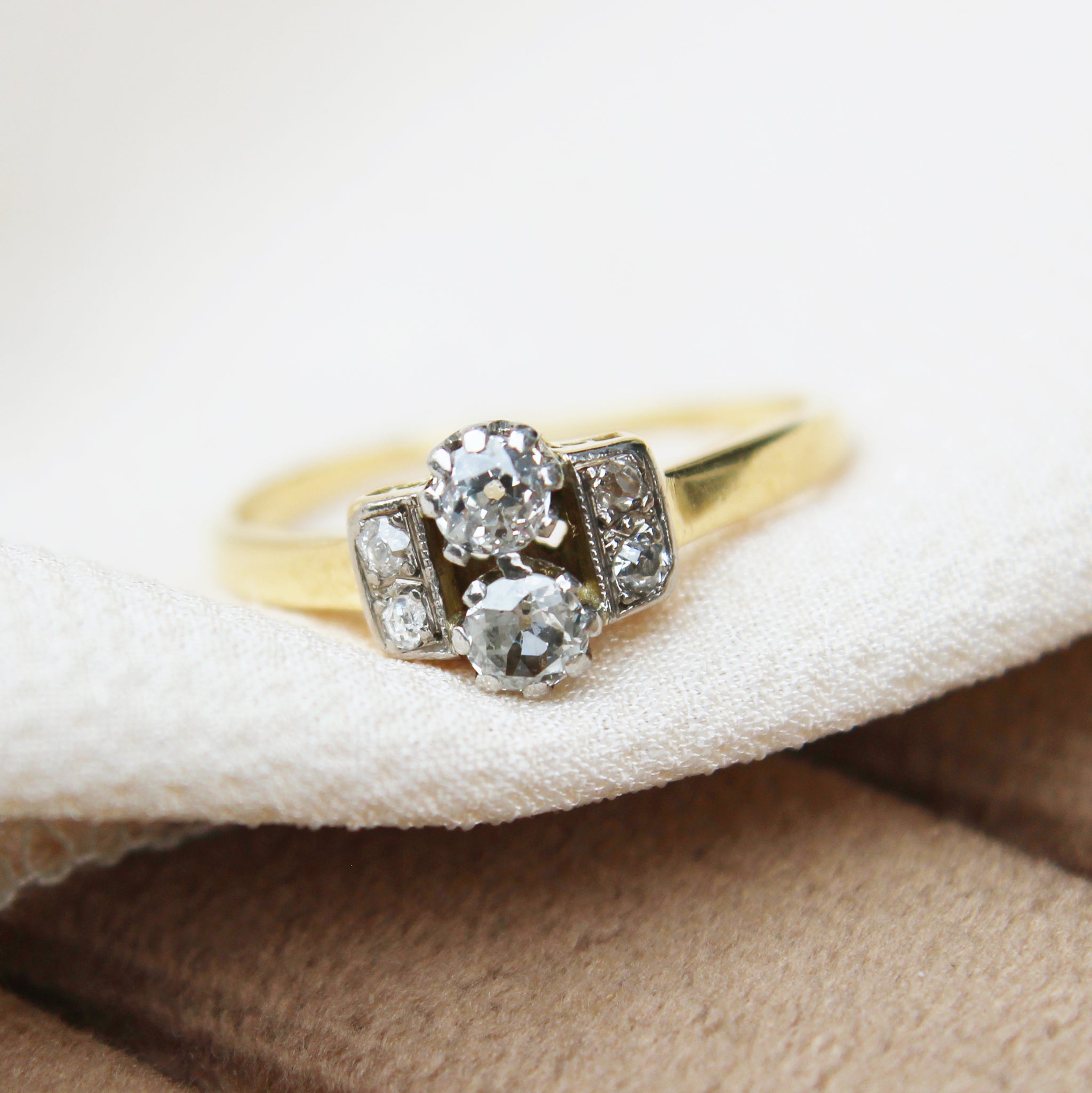 Art Deco 1920s Old Cut Diamond Two Stone Ring