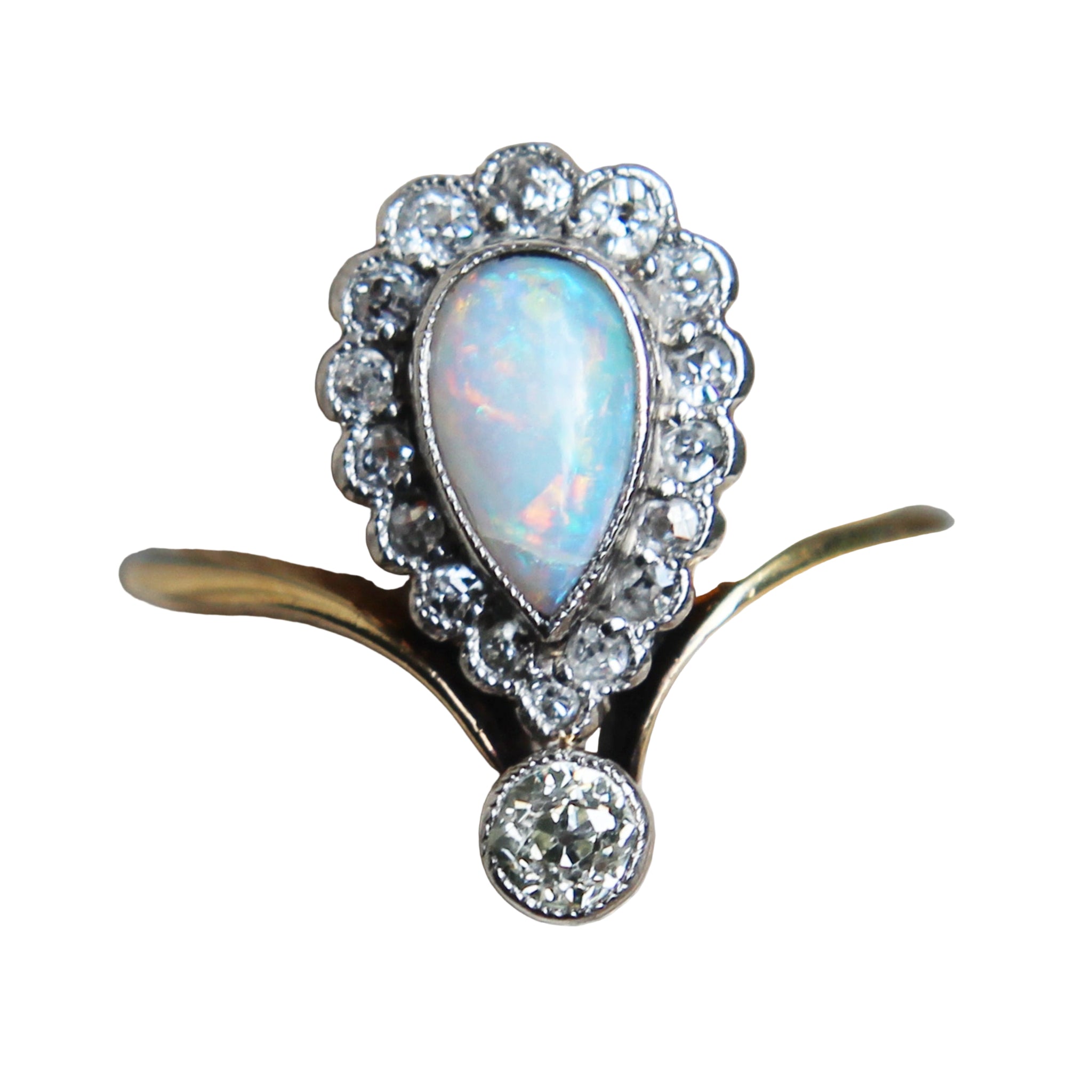 Art Nouveau Opal and Old Cut Diamond Ring