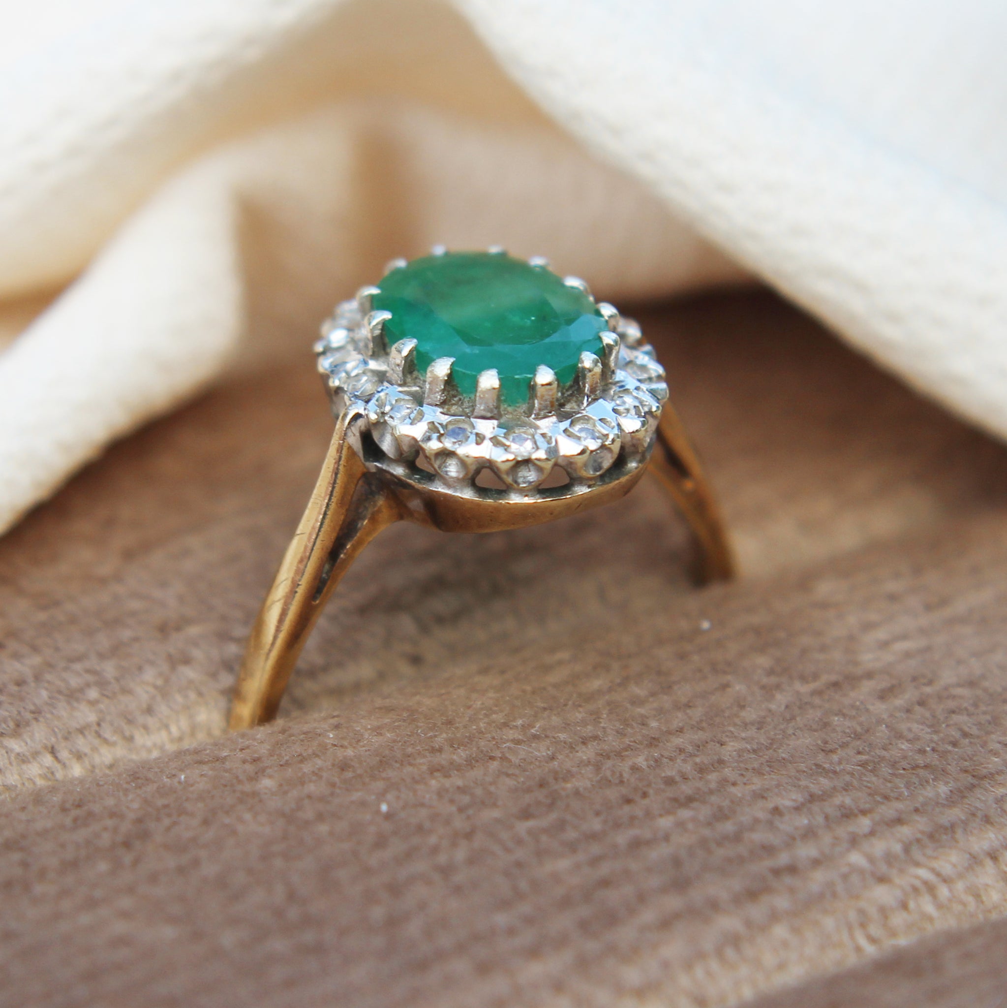Vintage Emerald and Diamond Cluster Ring