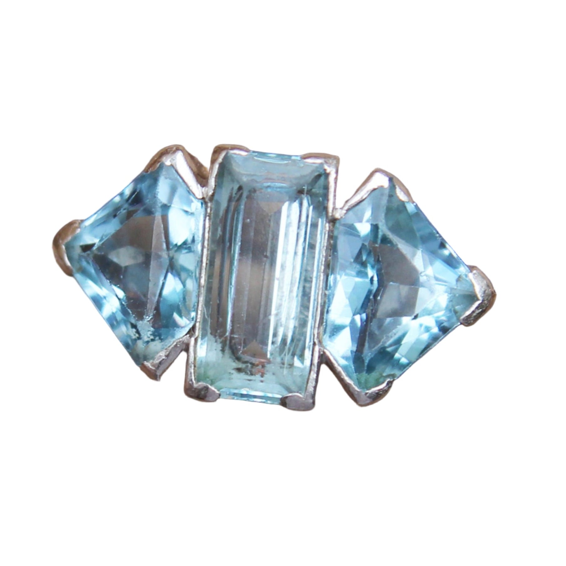 Vintage Fancy Cut Aquamarine Three Stone Ring