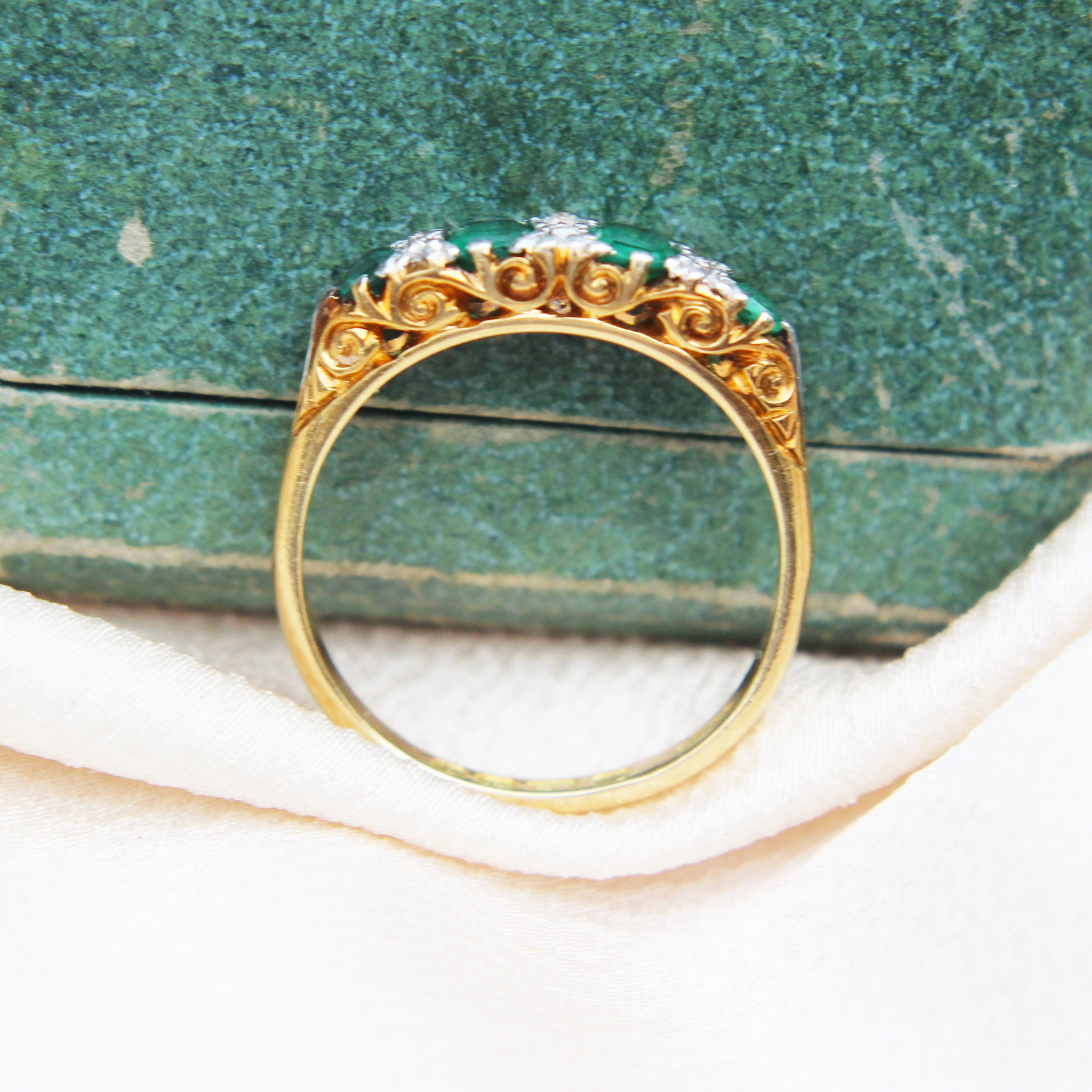 Edwardian Emerald and Diamond Four Stone Ring