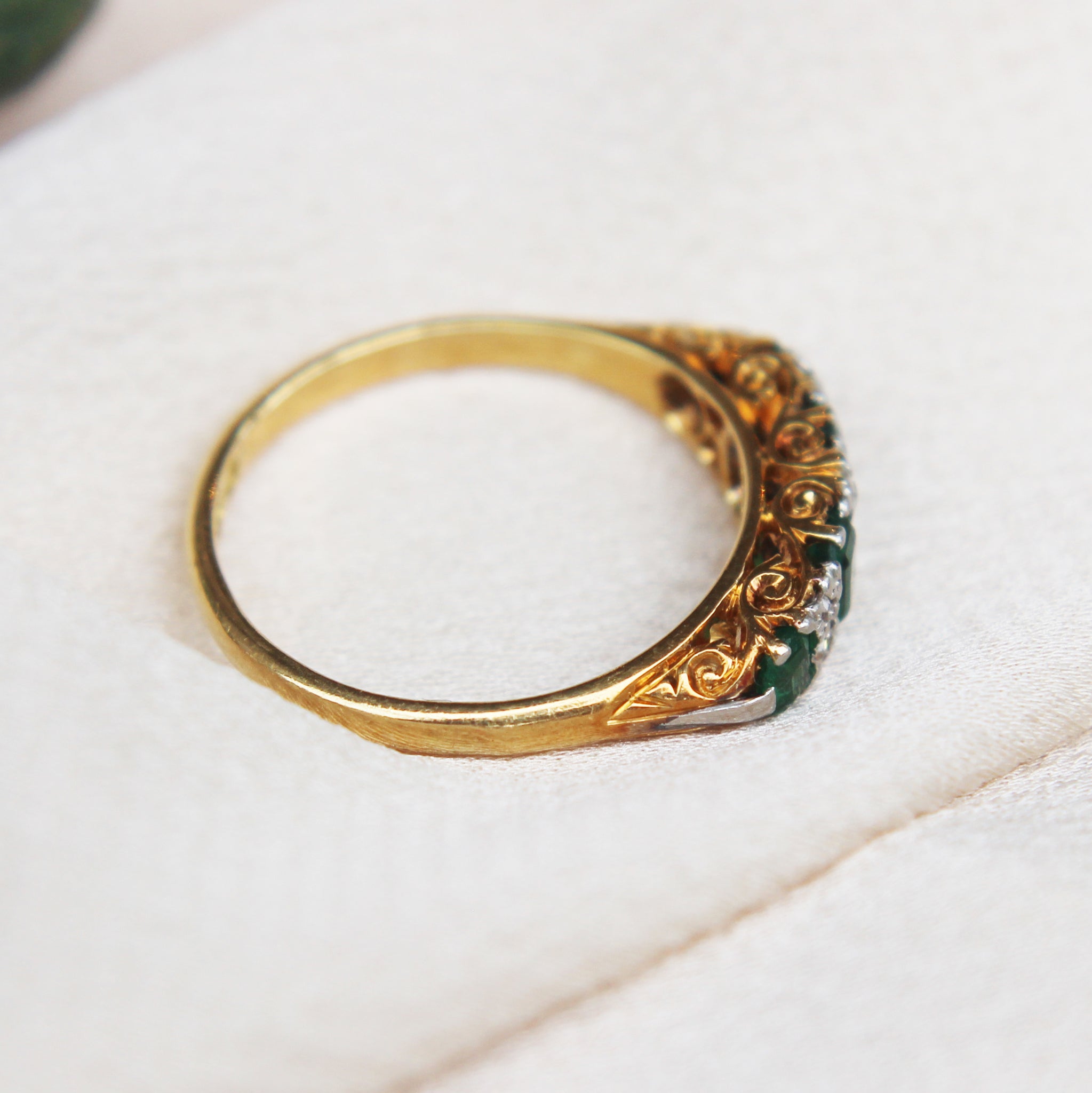 Edwardian Emerald and Diamond Four Stone Ring