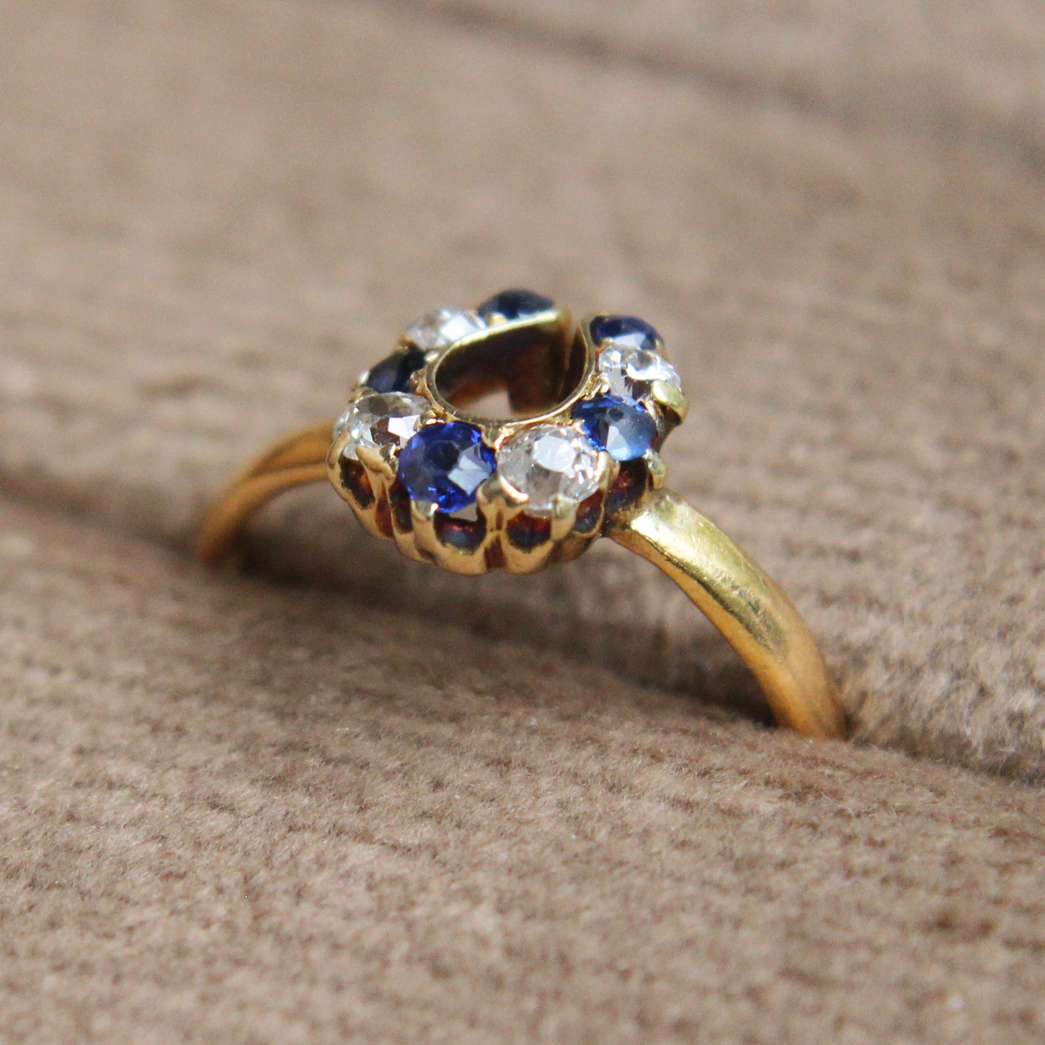 (1st Payment) Victorian Sapphire and Old Cut Diamond Horseshoe Ring
