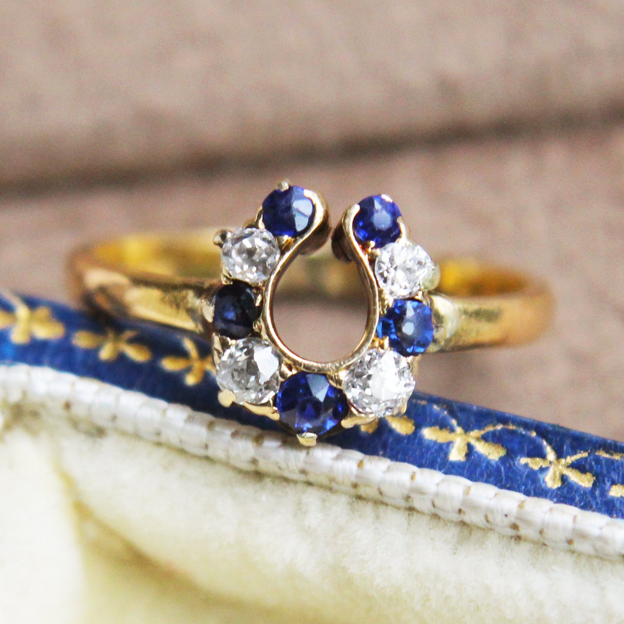 (1st Payment) Victorian Sapphire and Old Cut Diamond Horseshoe Ring
