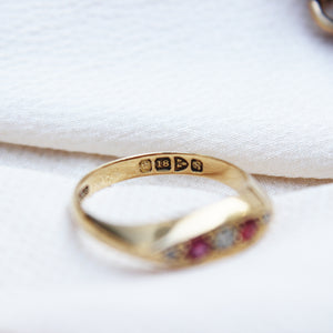 Edwardian Ruby and Diamond Five Stone Ring
