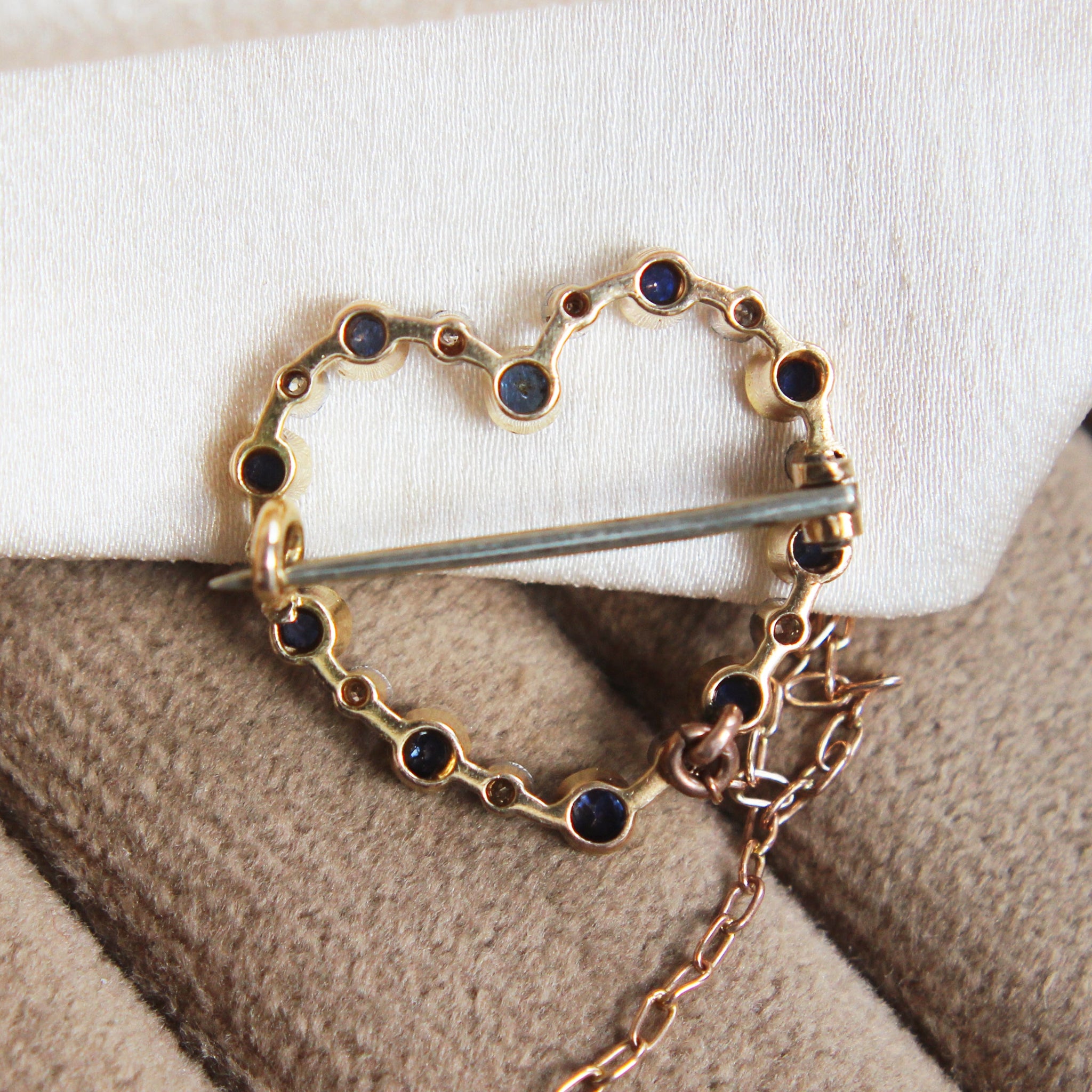 Edwardian Sapphire and Diamond Heart Brooch