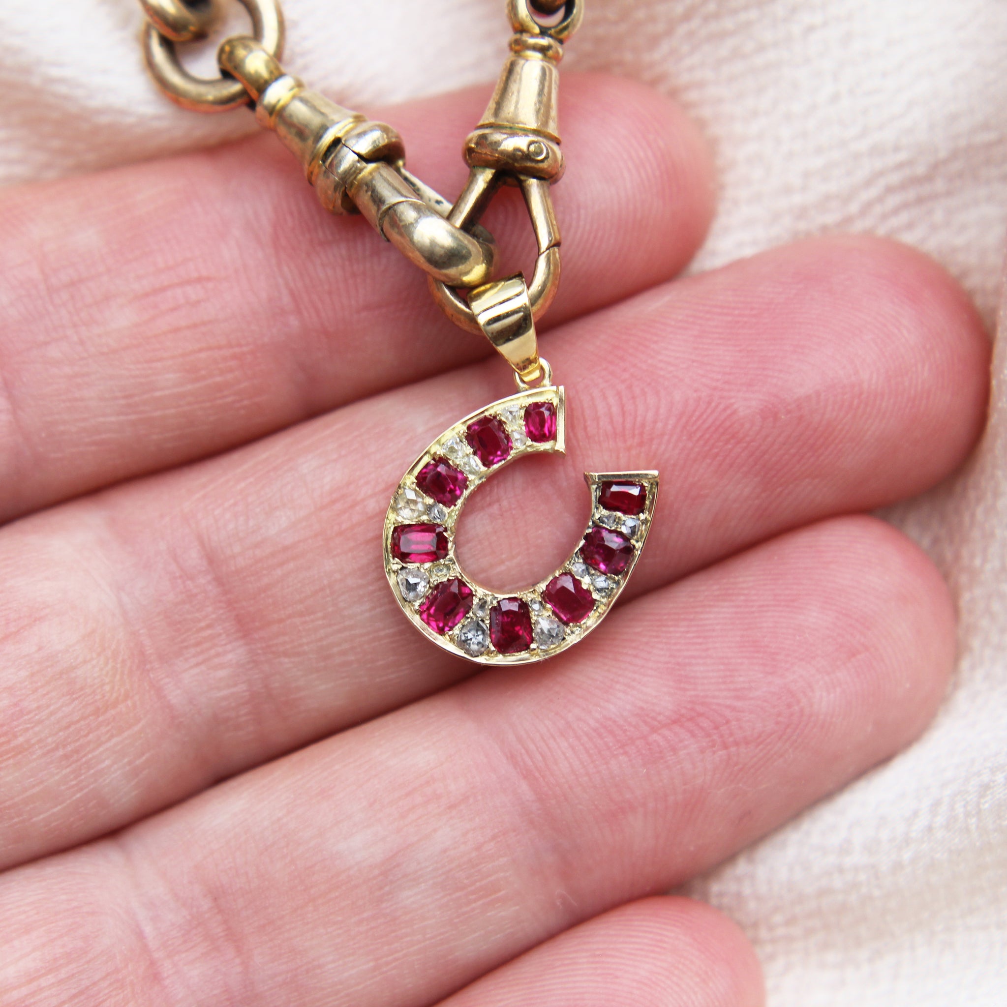Victorian Ruby and Diamond Horseshoe Pendant