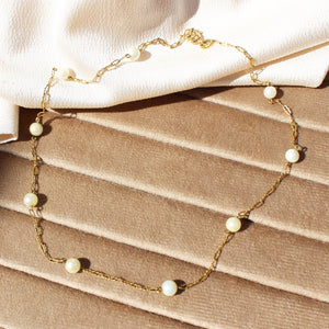 Vintage Solid 9ct Yellow Gold Pearl Chain