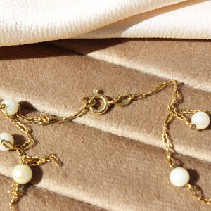 Vintage Solid 9ct Yellow Gold Pearl Chain