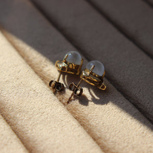 Vintage Cabochon Moonstone Stud Earrings